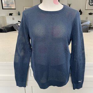 Puma Casual Lg Slv Crew Neck Perforated Knit Sweater Ocean Blue M no fabric tag